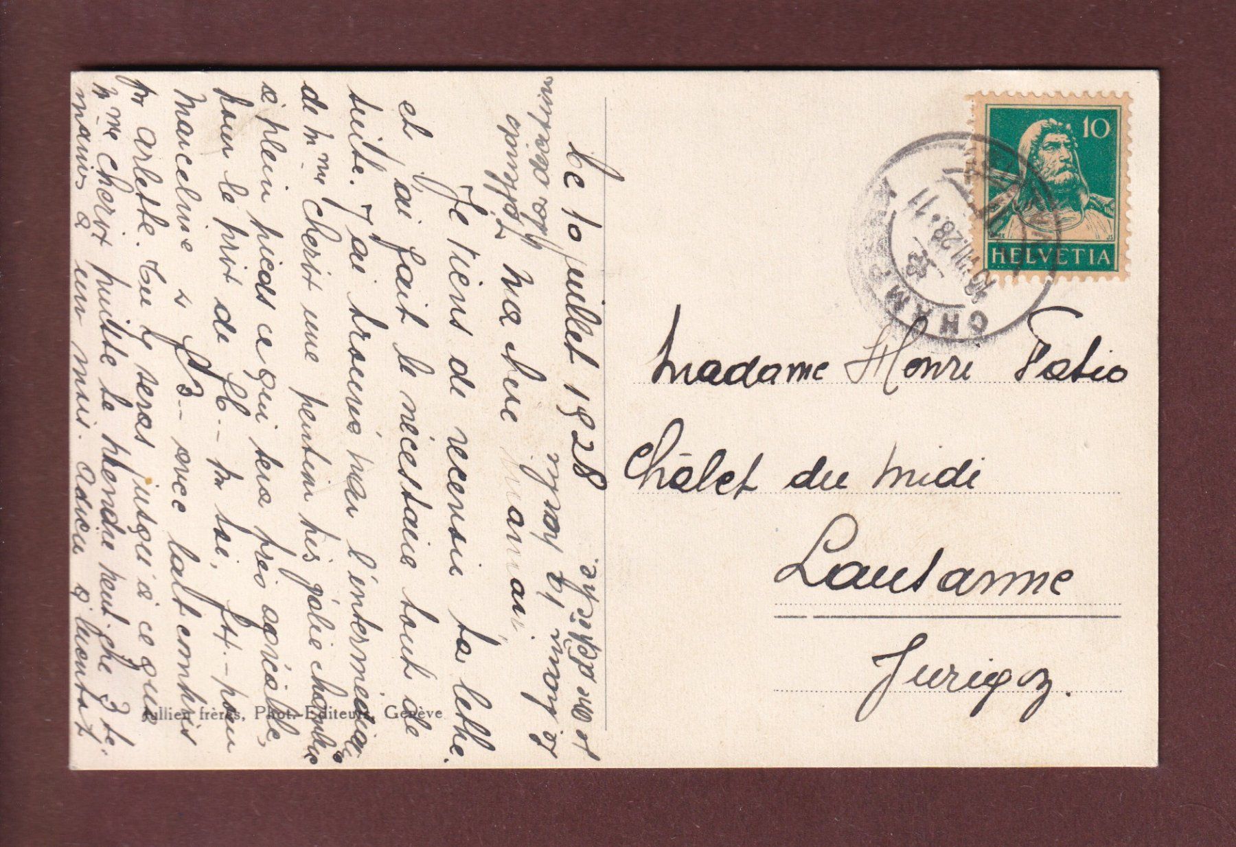Cartoline postali: CHAMPERY - Pont des Moulins - 1928 – Usato da Pully venduto da nicecards 1