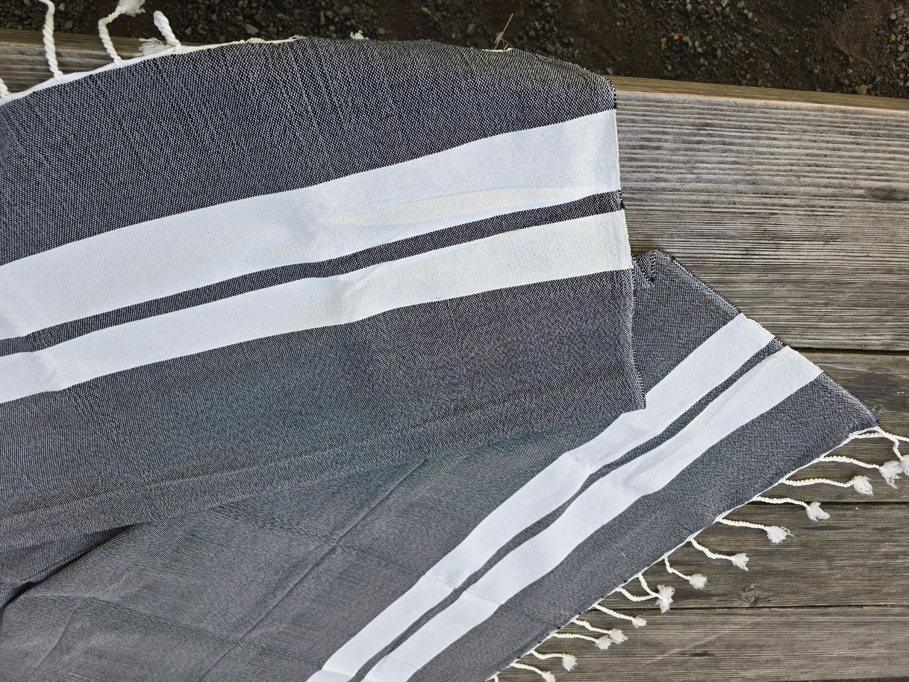 Teli da bagno: Fouta: Hammamtuch charbon/blanc cassé-ANGEBOT – Nuovo (secondo la descrizione) da Romanshorn venduto da Rachacha 2