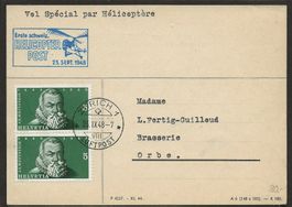 1948 Erste Helikopter Flugpost Stempel Zürich Flughafen ORBE