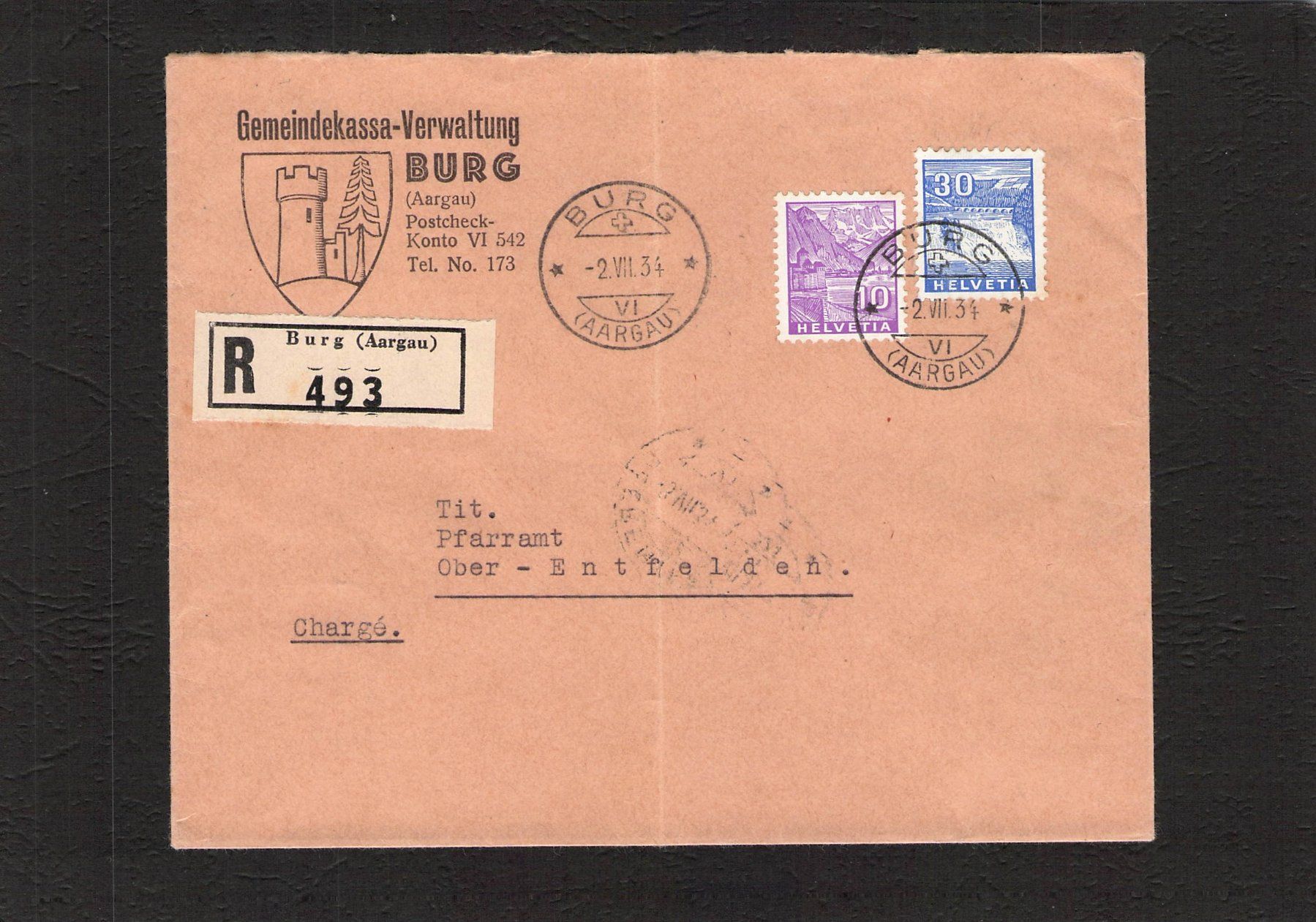 Alle Briefmarken: Nr.196 + 200 Ersttag 2.Vll.1934 , Kompl.Satz Kat. 3800.- – Gebraucht aus Reichenburg von Pipo-67