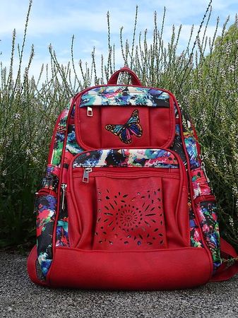 Sac à dos Papillon rouge / multicolore en simili cuir - neuf