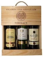 3 x 0,75-l-Flasche Weinpaket Bordeaux mit Holzkiste