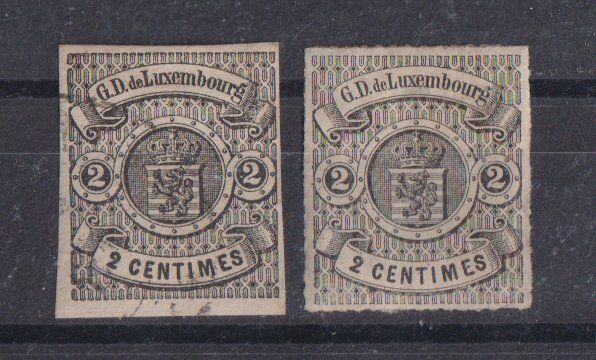 Alle Briefmarken: Luxembourg 1859/65: 2 C. Kat. 4 + 13 - Kat. 700.-- – Gebraucht aus Eschlikon TG von PhilCon
