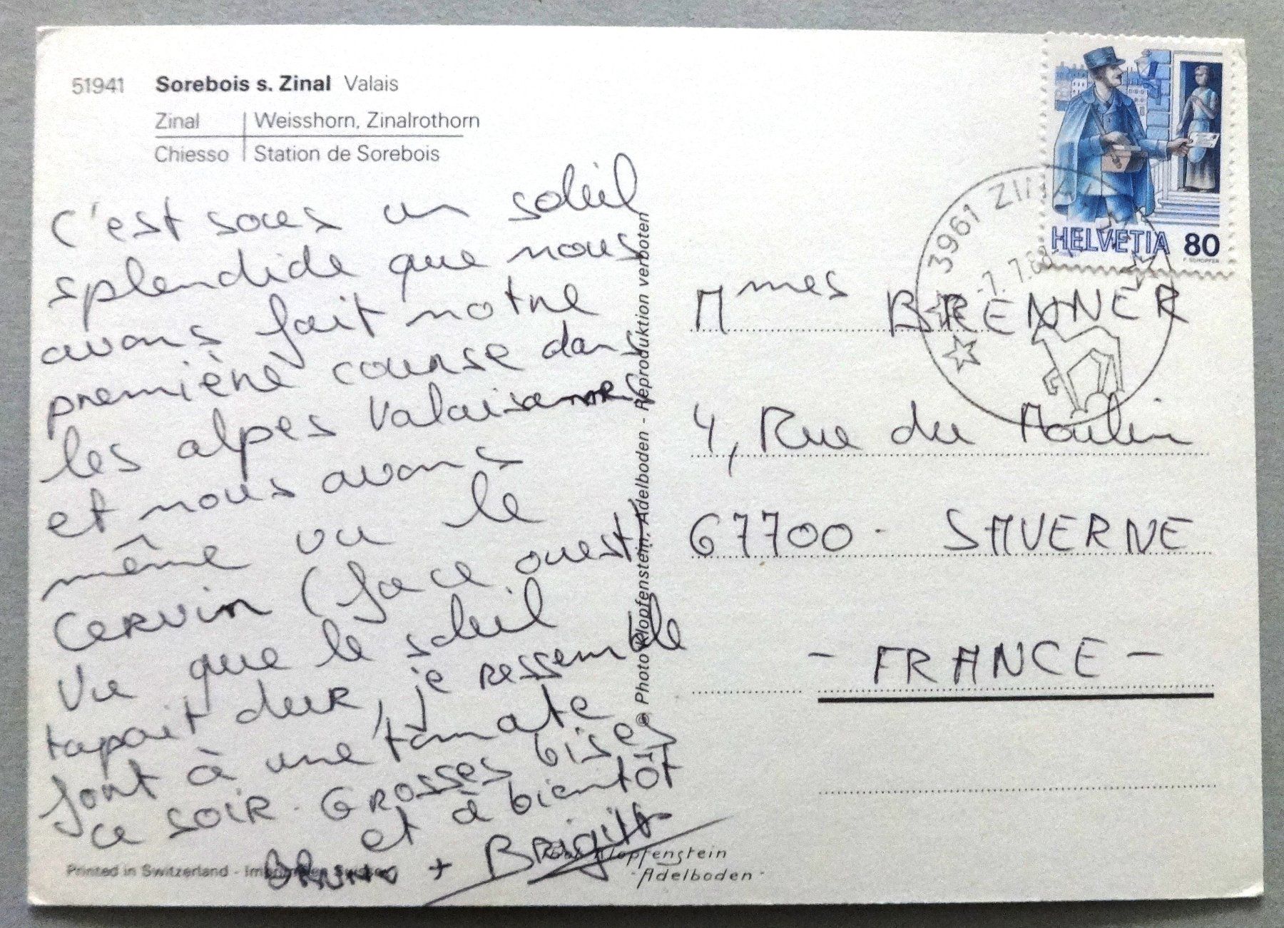 Cartes postales: Sorebois s. Zinal, Valais – D'occasion à Fétigny par Billy2miny 1