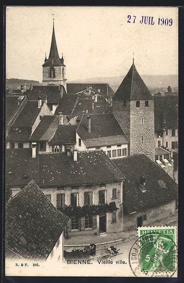 Cartoline postali: AK Bienne, Vieille ville, 1909 – Usato da Berlin venduto da bartko-reher