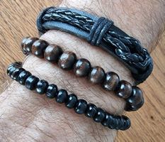 Armband - Set Leder mit Rocailles Holzperlen