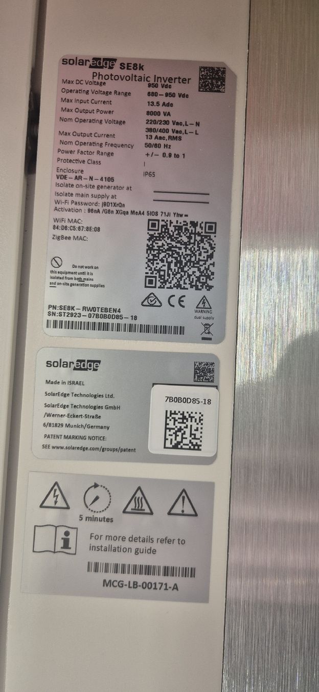 SolarEdge Inverter: SolarEdge SE8K – Usato da Häggenschwil venduto da _170_ 1