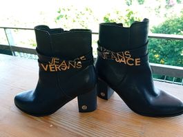 Versace Jeans Leder Stiefel Boots Schuhe Gold schwarz 37 😍
