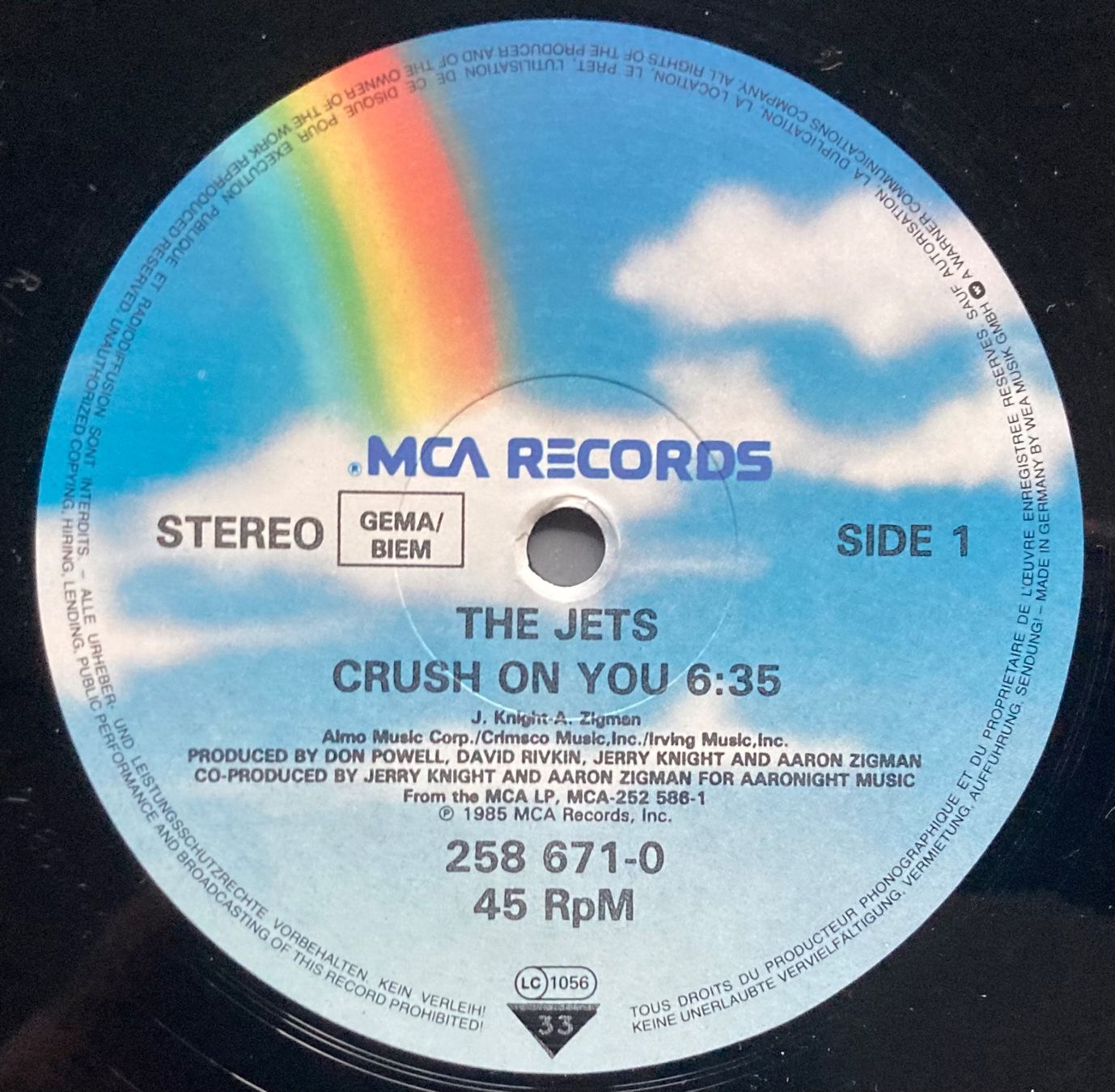 Dischi in vinile: THE JETS - CRUSH ON YOU – Usato da Poliez-Pittet venduto da Newtown-Records 2