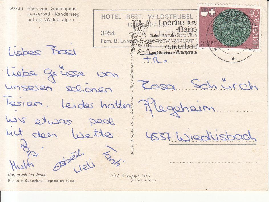 Cartoline postali: Gemmipass Aussicht 1981 – Usato da Bürglen TG venduto da StampGraf 1