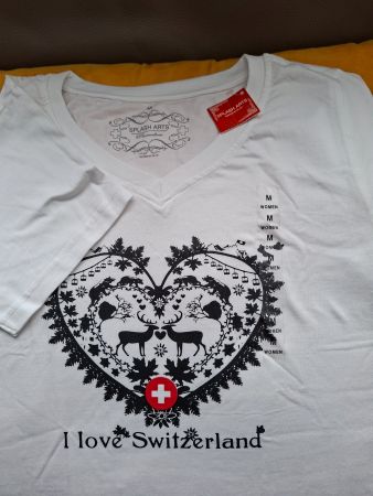 T-shirt blanc motif coeur Swiss cœur cervidés taille M
