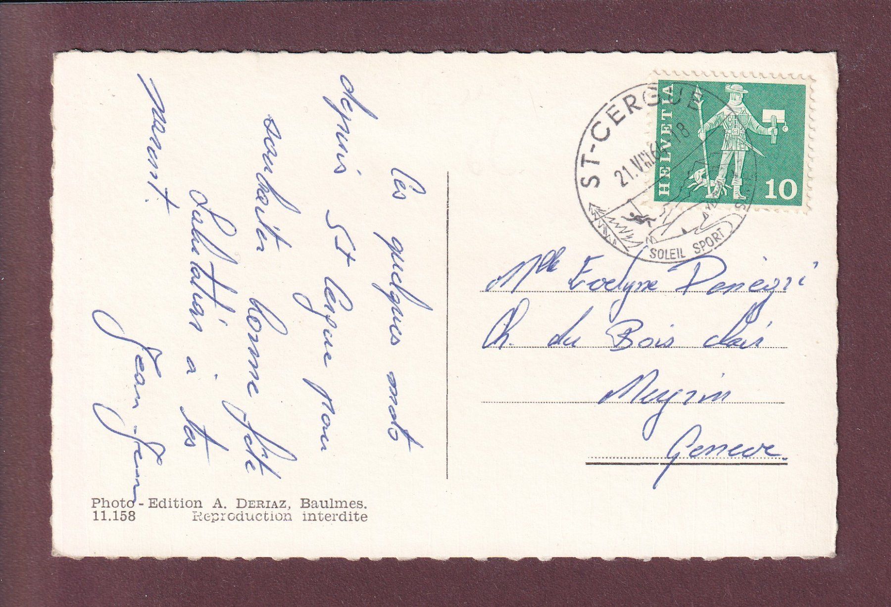 Ansichtskarten: Un bonjour de ST. CERGUE - 1964 – Gebraucht aus Pully von nicecards 1
