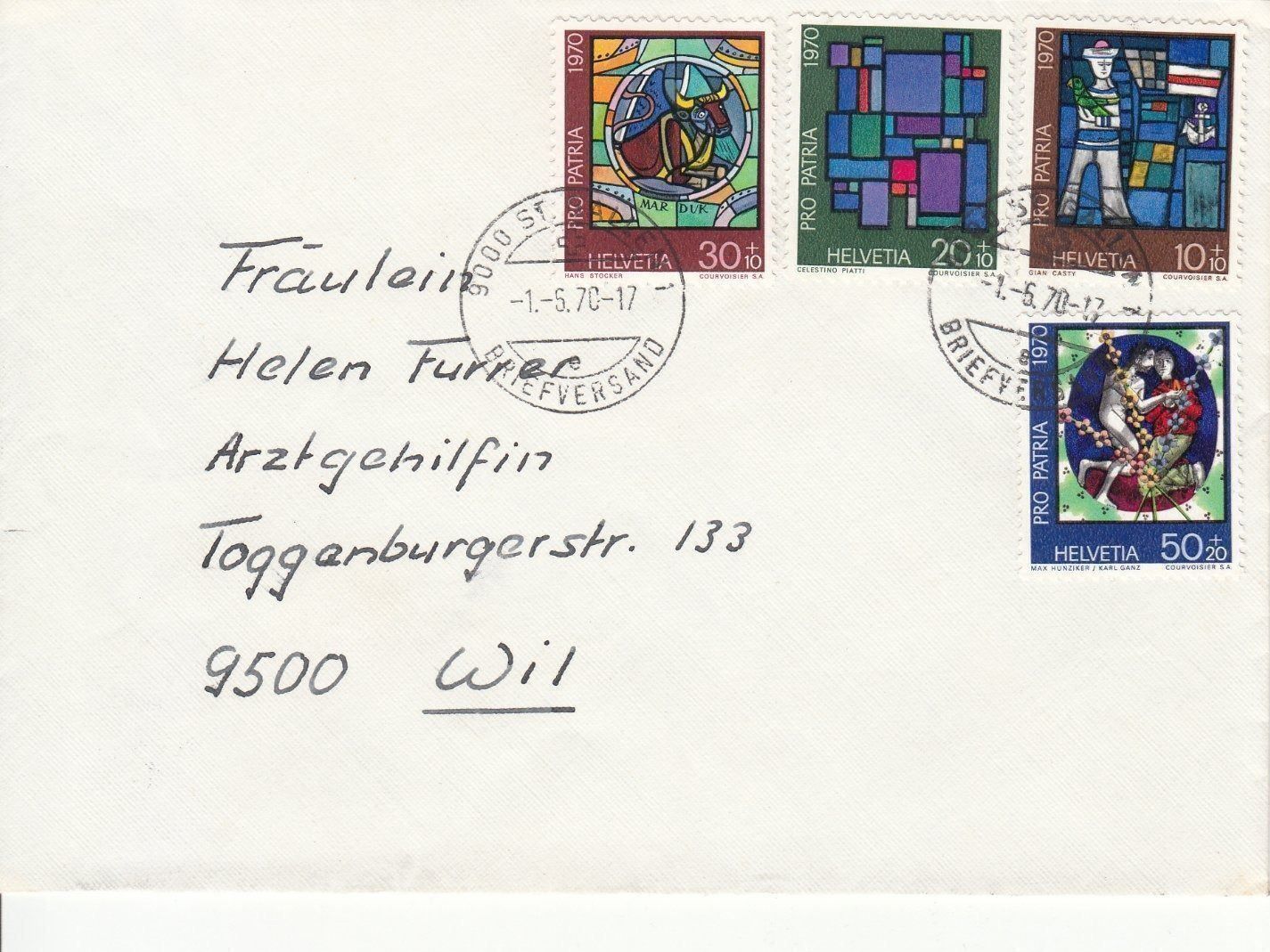 Tutti i francobolli: SBK B146 - B149 Satzbrief 01.06.1970 – Usato da Bürglen TG venduto da StampGraf