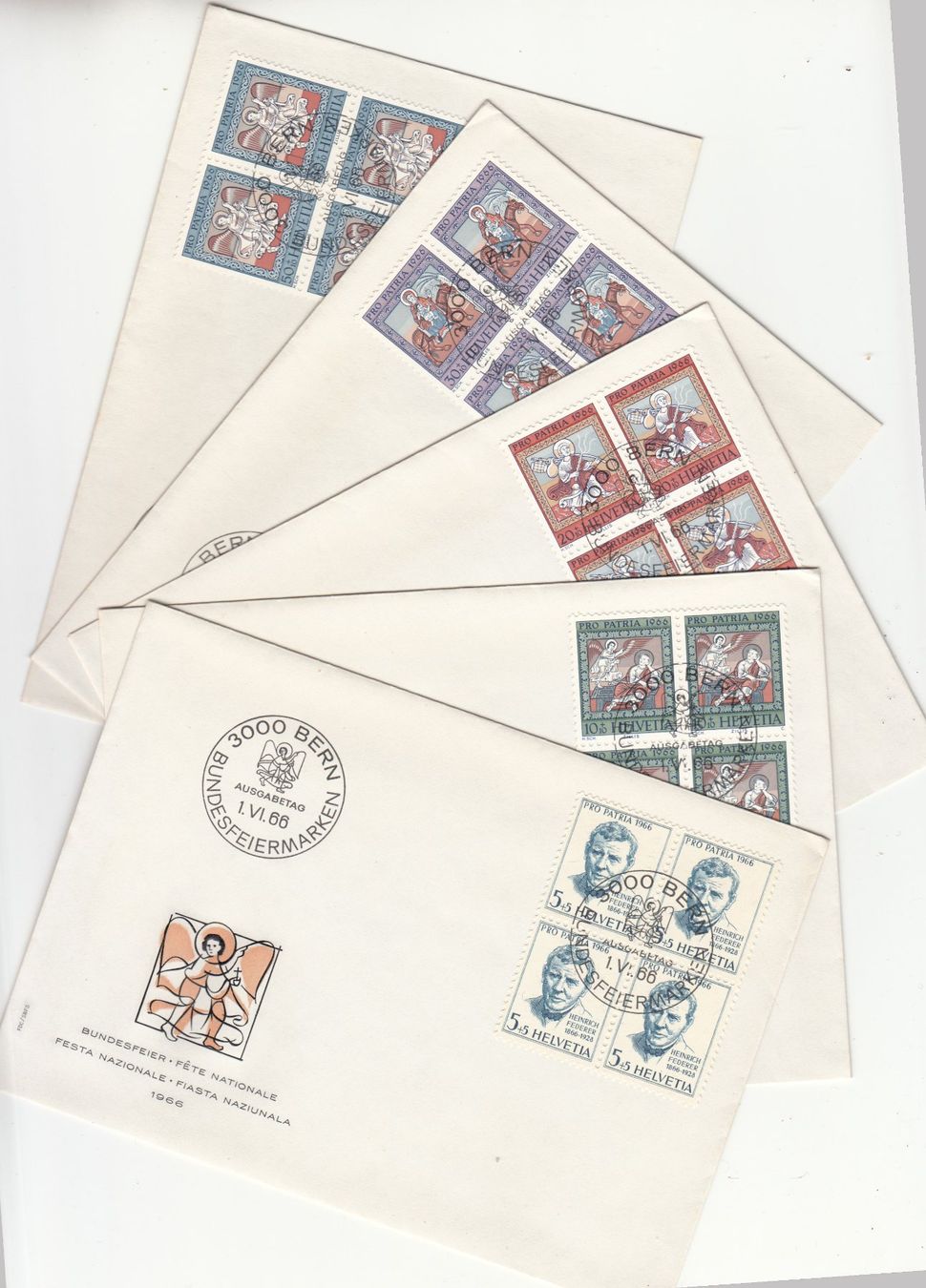 Alle Briefmarken: SBK B128 - B132 im 4er-Block FDC – Gebraucht aus Bürglen TG von StampGraf