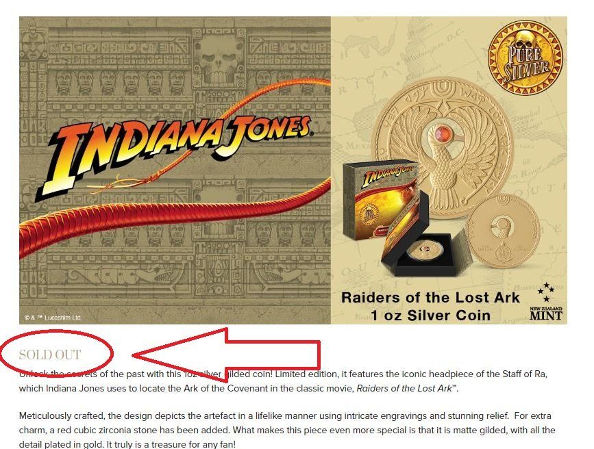 Indiana Jones, Raiders of the Lost Ark, 1oz, Ausverkauft!! (Neu und ...