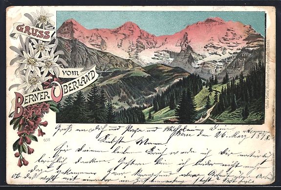 Ansichtskarten: Litho Berner Oberland, Bergpanorama im E – Gebraucht aus Berlin von bartko-reher
