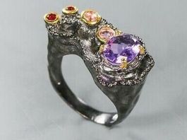 Turmalin & Amethystring Silver 925 u.14k Fein Gold Vermeil
