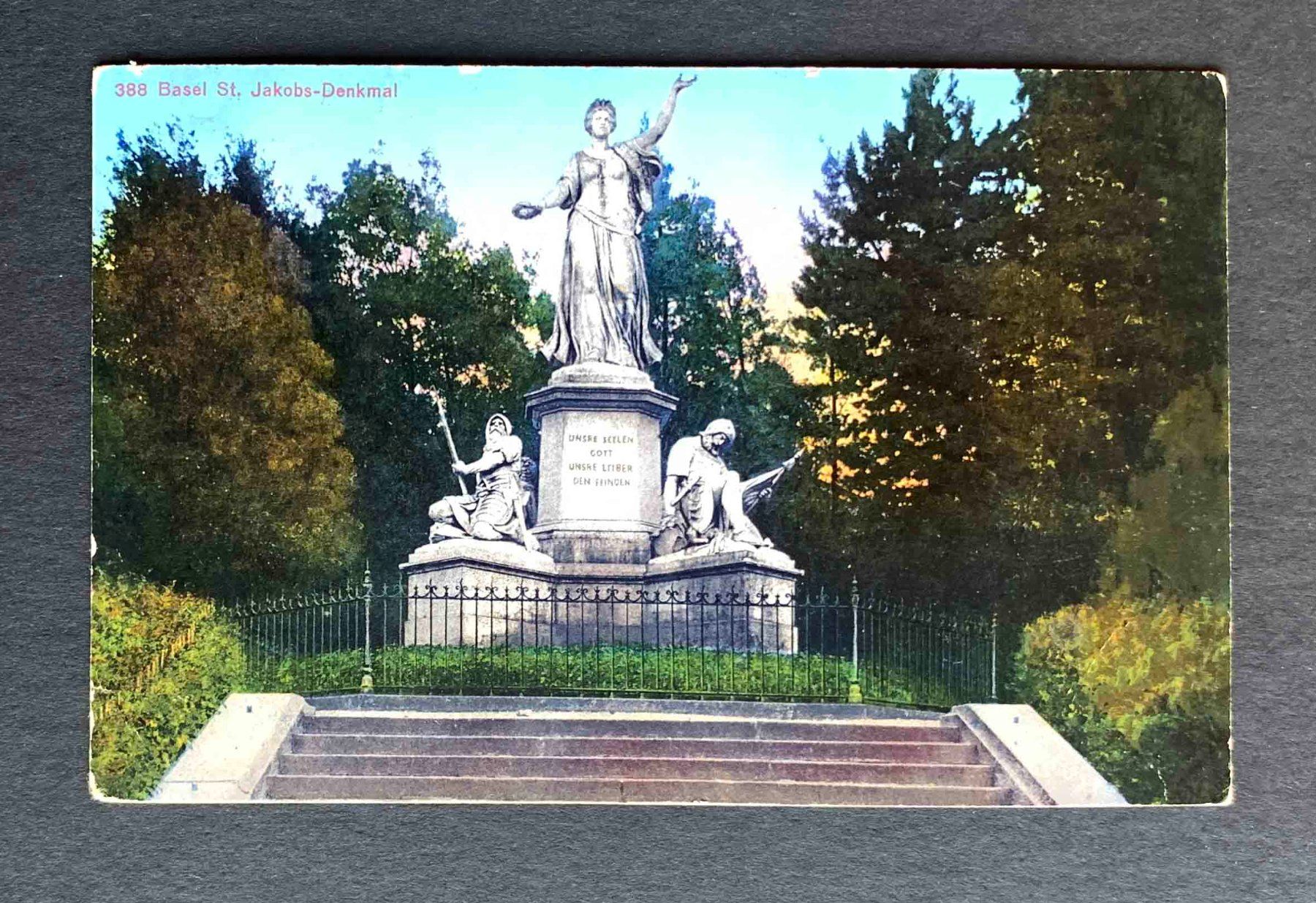 Cartoline postali: AK Basel St Jakobs Denkmal – Usato da Goldau venduto da artelier1