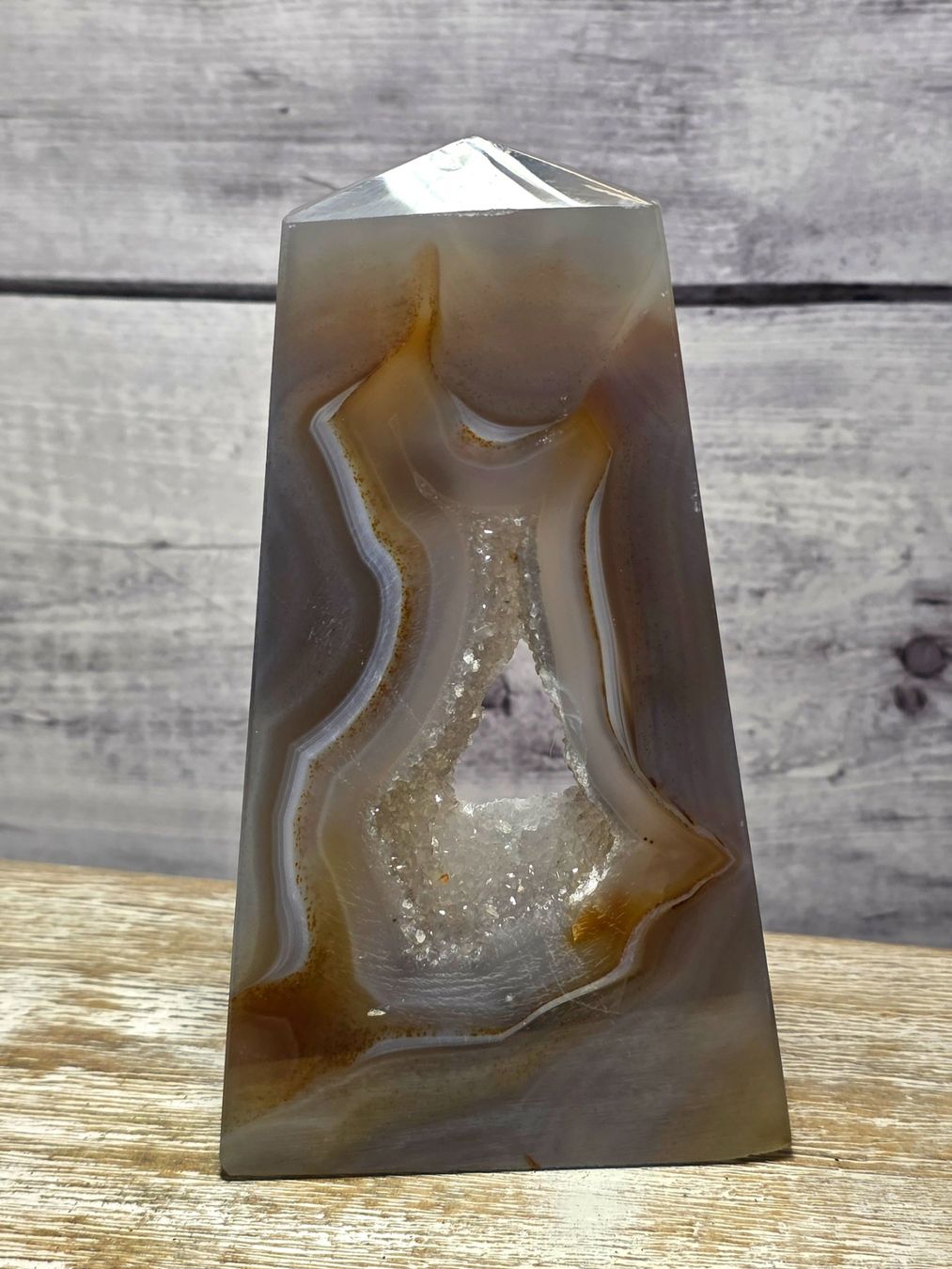 Minerali & Pietre curative: Achat Drusenobelisk 212g – Nuovo e nell'imballaggio originale da Matzingen venduto da Shay_Crystalz
