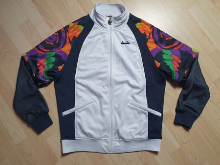 Diadora Trainingsjacke Jacke Gr. L weiss schwarz bunt Retro
