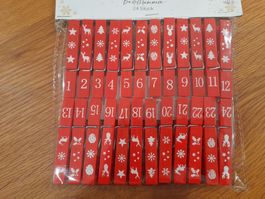 24 Klammern für Adventskalender, Weihnachten