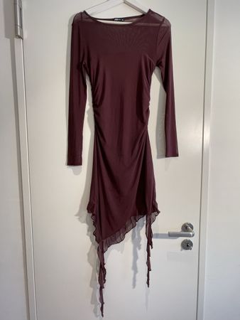 Burgundy Mesh Dress, Size M, Asymmetric Hem, Fall Style