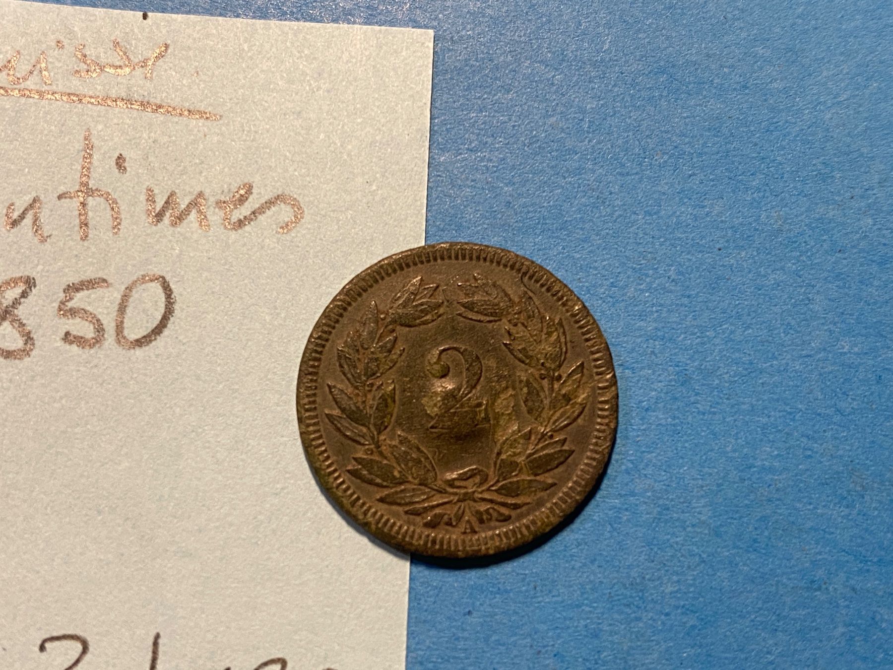 Tutti le monete: SUISSE : 2 CENTIMES 1850 – Usato da genève venduto da GEnumist 1