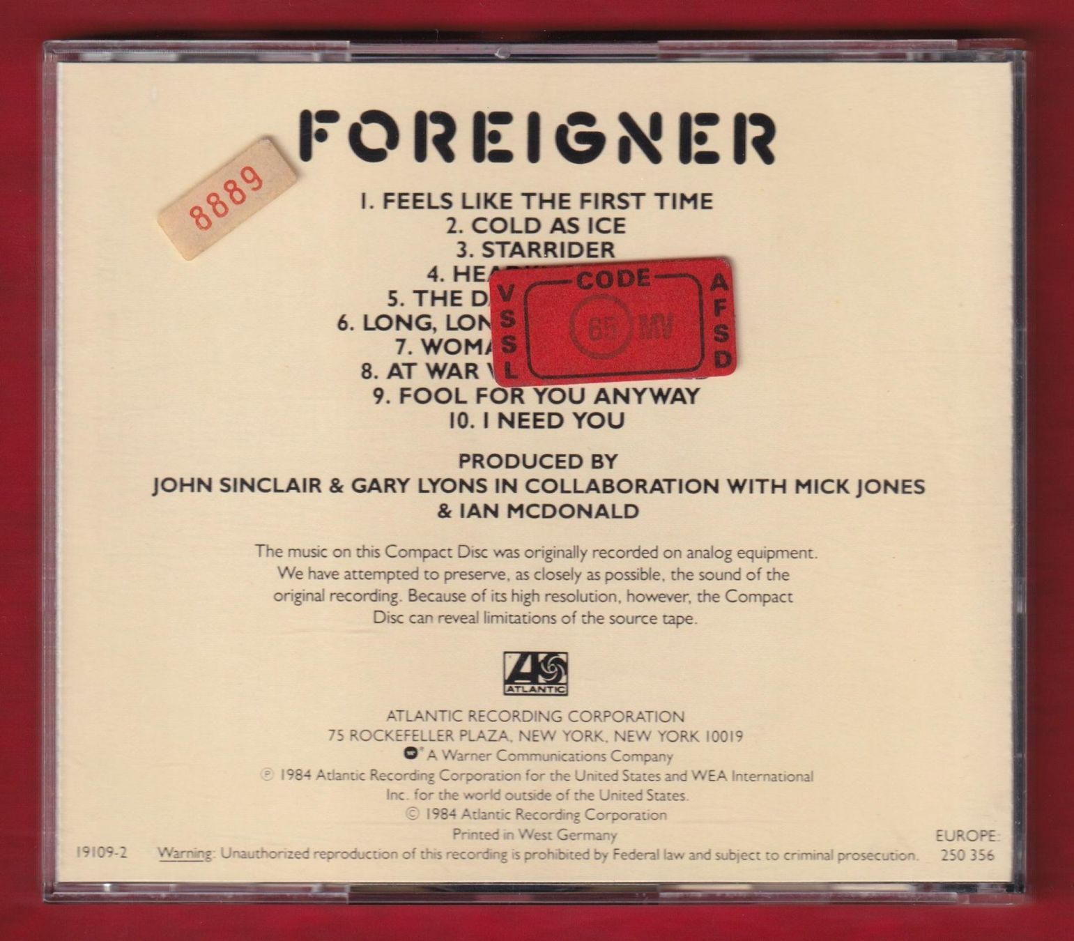 CD: Foreigner - Foreigner (CD) – Usato da Zürich venduto da Pfluftl2000 1
