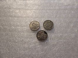 3 x 3 Pence Grossbritannien 1936, 1932 und 1934 Silber