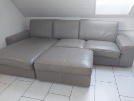 IKEA Ecksofa aus Leder mit beweglicher Hocker & Stauraum