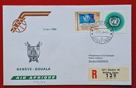 UNO GENF AIR AFRIQUE FLUGPOST GENEVE DOULA CAMEROUN 1969