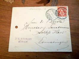 Brief v. Zürich n. Ermatingen. Rasierklingen Stp. 12. IV. 08