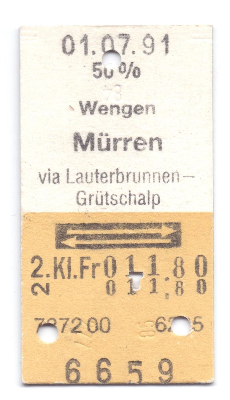 Biglietti: Billette Wengen - Mürren Standseilbahn – Usato da Langenthal venduto da Sammlungs_aus