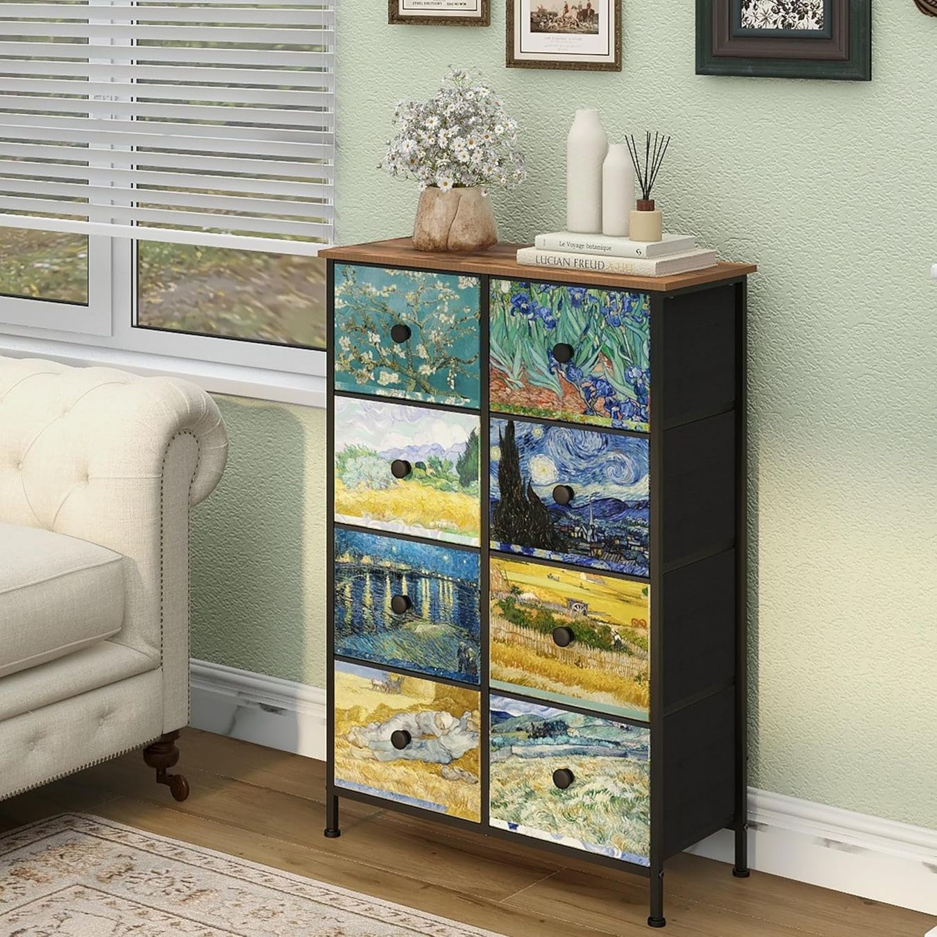 Kommoden: Kommode mit 8 Stoffschubladen, Van Gogh Muster, Kommode – Neu und originalverpackt aus Affoltern am Albis von scrapbooking 1