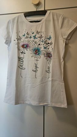 T-shirt bianca misto cotone tg.L/XL fantasia