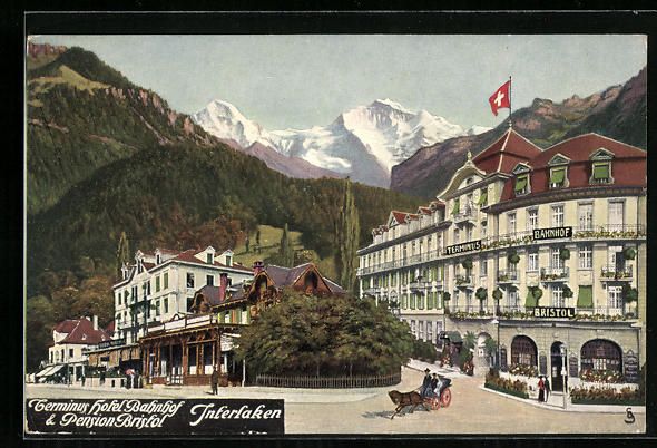 Cartoline postali: Interlaken, Terminus Hotel Bahnhof, Pens – Usato da Berlin venduto da bartko-reher