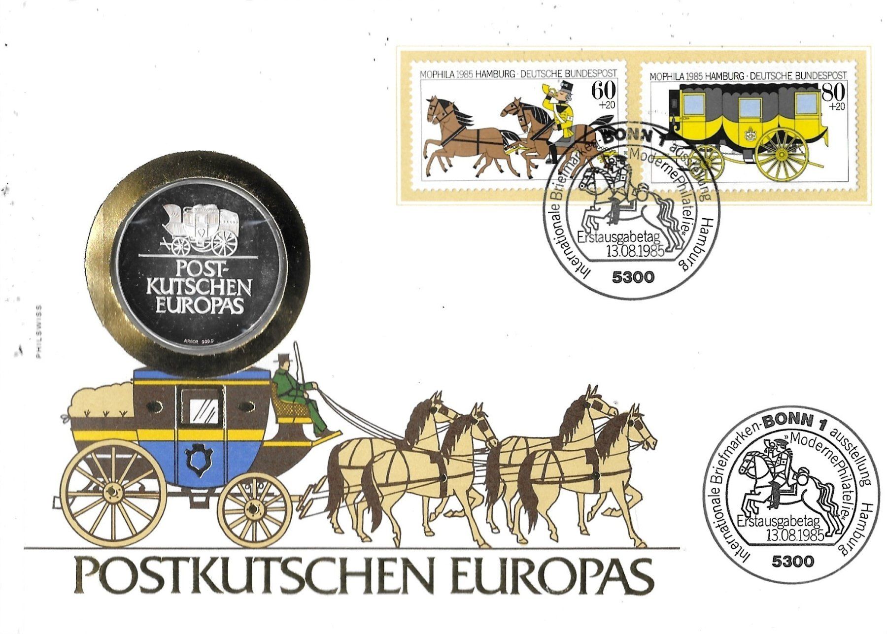 Medaglie: Numisbrief Postkutschen Europas Silber 15gr. 999.9 – Usato da Schocherswil venduto da prinzipal60