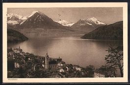 AK Vitznau, Ortsansicht mit Seeblick