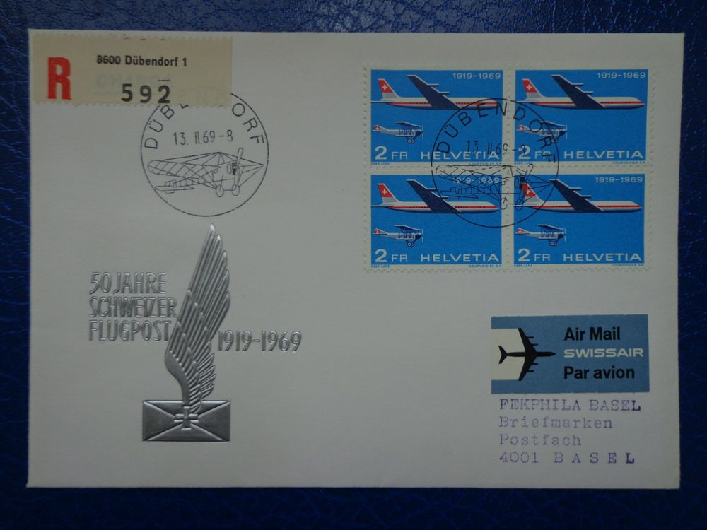Lettre 1969 Par avion 50 Jahre Flugpost Dübendorf Block Bloc | Kaufen ...