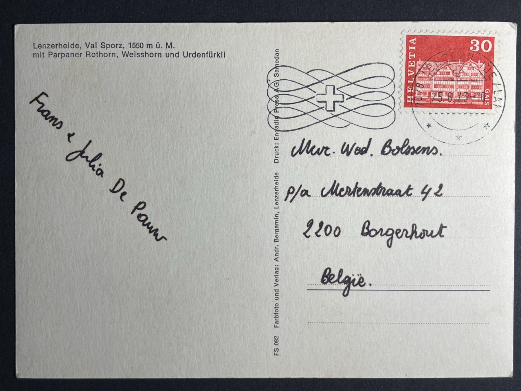 Cartoline postali: Lenzerheide, Val Sporz – Usato da Steg VS venduto da _vinci_ 1