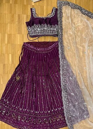 Purple Embroidered Georgette Lehenga