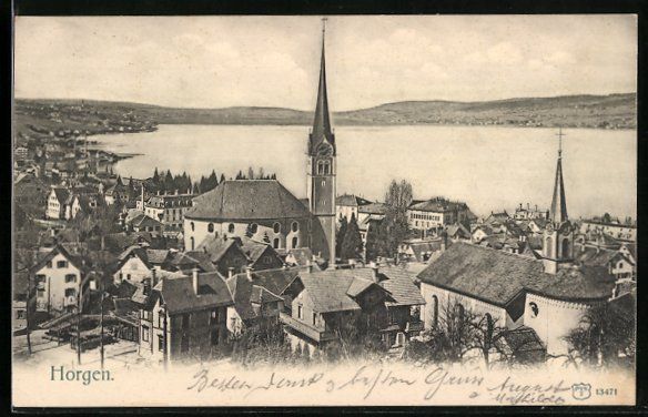 Cartoline postali: Horgen, Kirche und See aus der Vogelscha – Usato da Berlin venduto da bartko-reher