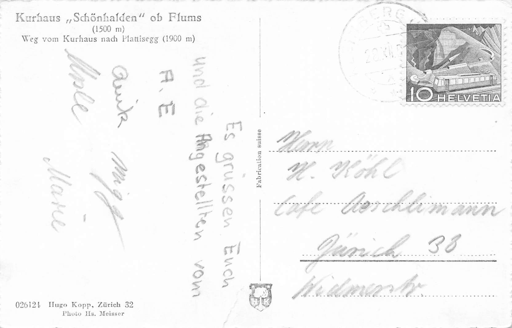 Cartoline postali: Kurhaus schönhalden Flums – Usato da Biasca venduto da Blenio71 1