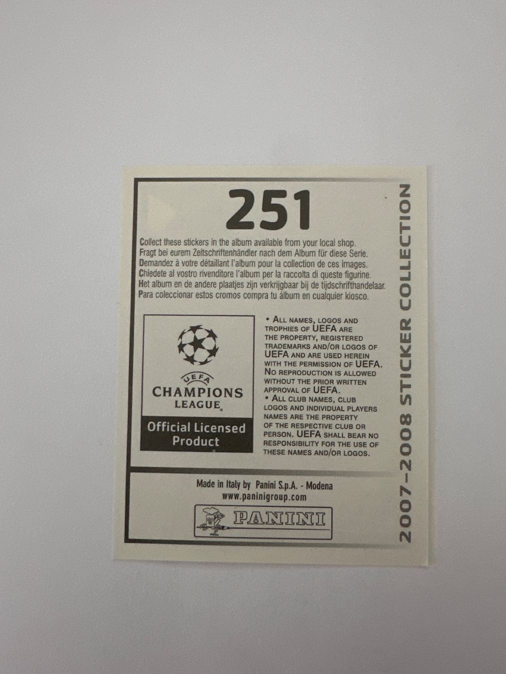 Panini Carte collezionabili: Panini UEFA Champions League 2007-2008 - Nr. 251 – Usato da Sulz AG venduto da DealWerk 1