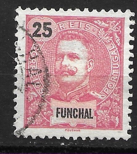 Alle Briefmarken: Funchal 1899: 25 R. rosa/schwarz – Gebraucht aus Zürich von Rainstamps