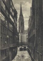 Ansichtskarte Hamburg mit Kirchturm und Speicherstadt