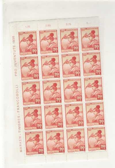 Alle Briefmarken: timbre Pro juventute J87 bloc de 20 pièces – Gebraucht aus Sorvilier von carose01