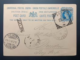 INDIEN GANZSACHE VON 1894 NACH DRESDEN