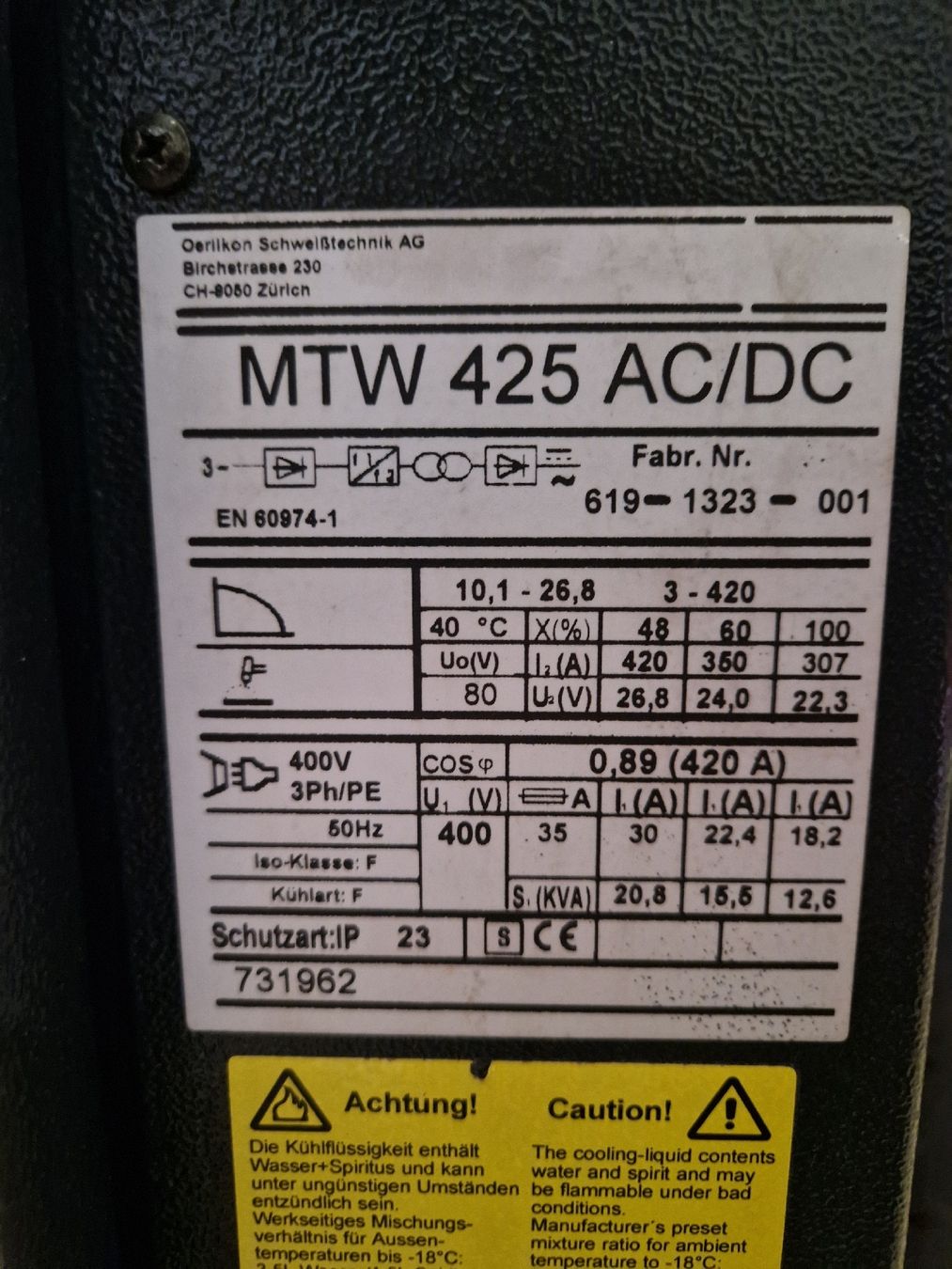 Oerlikon Saldatori: Oerlikon Schweissgerät MTW 425 AC/DC – Usato da Triesenberg venduto da 660ktm 5