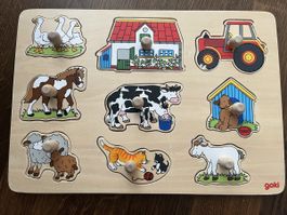 Goki Holzpuzzle Bauernhoftiere, sehr guter Zustand